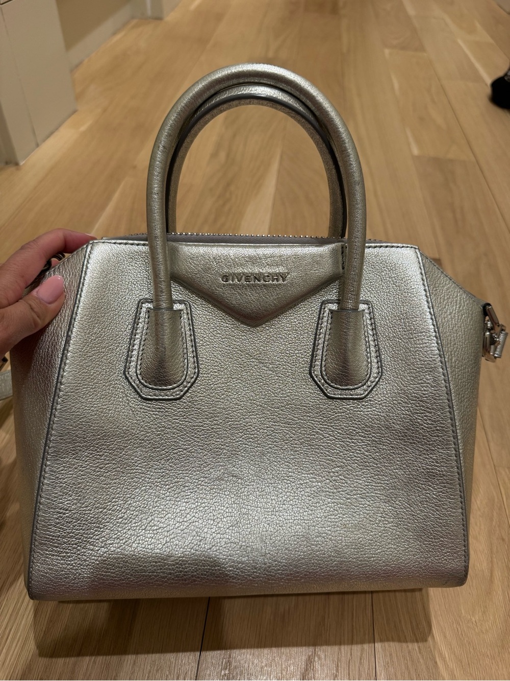 Givenchy Metallic Silver Leather Antigona Satchel